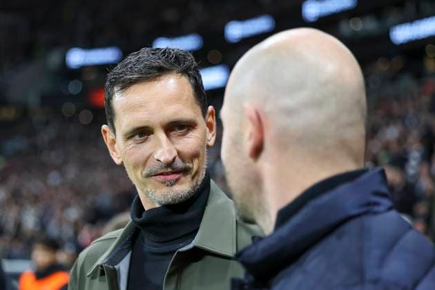 Dino Toppmöller, Toppmoller Eintracht Frankfurt, coach and Viktors Morozs Rigas Futbola Skola, coach before kick-off , Football, UEFA Europa League, Matchday 3, 2024 2025, Eintracht Frankfurt vs Rigas Futbola Skola, 24 10 2024, Frankfurt Stadion, Frankfurt am Main, Germany Frankfurt am Main Frankfurt Stadion Hessen Germany Copyright: xGrantxHubbsx