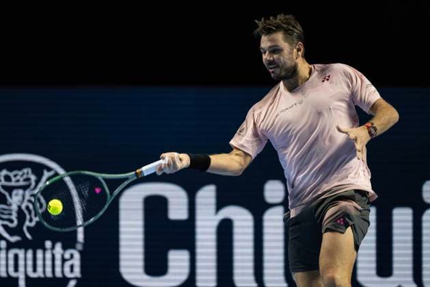 24th October 2024; St. Jakobshalle, Basel, Switzerland; ATP, Tennis Herren 500 Swiss Indoors Basel Tennis, Day 4; Stan Wawrinka (SUI) in action against Ben Shelton (USA) in the second round  ActionPlus12706796 DavidxEmm