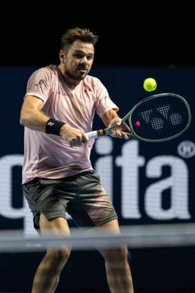 24th October 2024; St. Jakobshalle, Basel, Switzerland; ATP, Tennis Herren 500 Swiss Indoors Basel Tennis, Day 4; Stan Wawrinka (SUI) in action against Ben Shelton (USA) in the second round  ActionPlus12706798 DavidxEmm