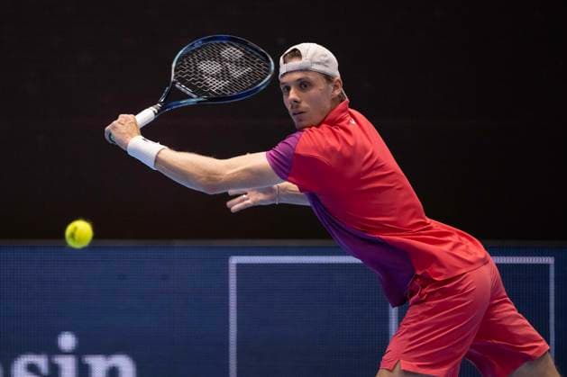 24th October 2024; St. Jakobshalle, Basel, Switzerland; ATP, Tennis Herren 500 Swiss Indoors Basel Tennis, Day 4; Denis Shapovalov (CAN) in action against Roberto Bautista Agut (ESP) in the second round  ActionPlus12706814 DavidxEmm