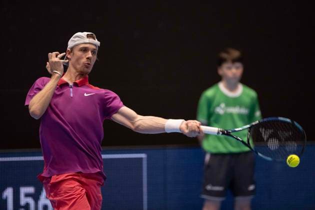 24th October 2024; St. Jakobshalle, Basel, Switzerland; ATP, Tennis Herren 500 Swiss Indoors Basel Tennis, Day 4; Denis Shapovalov (CAN) in action against Roberto Bautista Agut (ESP) in the second round  ActionPlus12706815 DavidxEmm