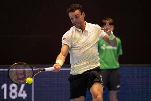 24th October 2024; St. Jakobshalle, Basel, Switzerland; ATP, Tennis Herren 500 Swiss Indoors Basel Tennis, Day 4; Roberto Bautista Agut (ESP) in action against Denis Shapovalov (CAN) in the second round  ActionPlus12706813 DavidxEmm