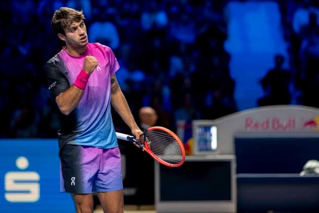 FLAVIO COBOLLI ITA in picture in match against ALEX DE MINAUR AUS at the ATP World Tour, Erste Bank Open at the Wiener Stadthalle Vienna