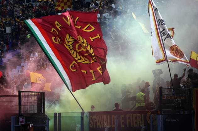 UEFA Europa League - AS Roma vs Dynamo Kiev at Olympic Stadium in Rome on 24th october 2024 Rome, Italy 24.10.2024: Flag Roma fans during the Uefa Europa League 2024-2025, day 3, football match between AS Roma vs Dynamo Kiev at Olympic Stadium in Rome. Rome Olympic italy italy Copyright: xmarcoxiacobucci