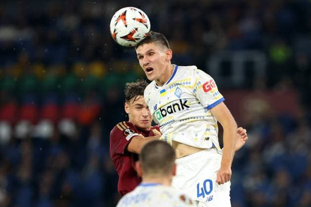 UEFA Europa League - AS Roma vs Dynamo Kiev at Olympic Stadium in Rome on 24th october 2024 Rome, Italy 24.10.2024: Kristian Bilovar of Dynamo Kiev, Niccolo Pisilli of Roma during the Uefa Europa League 2024-2025, day 3, football match between AS Roma vs Dynamo Kiev at Olympic Stadium in Rome. Rome Olympic italy italy Copyright: xmarcoxiacobucci