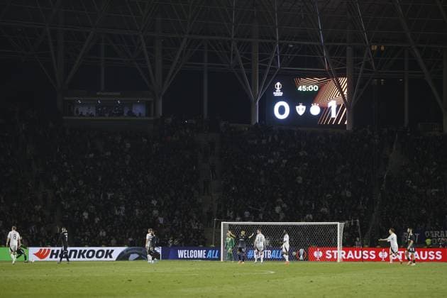 BAKOE, 24-10-2024, Tofiq Bahramov Stadium , season 2024 2025 , Europa League match between FK Qarabag and Ajax. Overview during the match after 45 minutes with the score of 0-1 Qarabag - Ajax  x26553344x Copyright: