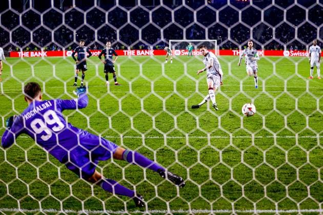 BAKOE, 24-10-2024, Tofiq Bahramov Stadium , season 2024 2025 , Europa League match between FK Qarabag and Ajax . Ajax player Wout Weghorst scores the 0-2 by penalty Qarabag - Ajax  x26553356x Copyright:
