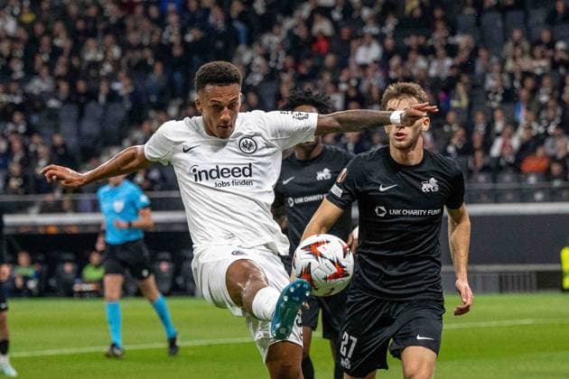 Tuta Eintracht Frankfurt Adam Marhiev Rigas FS fighting for the ball, UEFA Europa League 2024 25 League Phase MD3, Eintracht Frankfurt v FC RFS, Deutsche Bank Park, 24 10 2024, Frankfurt am Main, Germany not used in POL SRB CRO FRA GBR NED ITA USA Defodi 747 WD1 7692 Defodi-747 not used in POL SRB CRO FRA GBR NED ITA USA