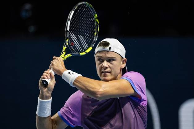 24th October 2024; St. Jakobshalle, Basel, Switzerland; ATP, Tennis Herren 500 Swiss Indoors Basel Tennis, Day 4; Holger Rune (DEN) in action against Dominic Stricker (SUI) in the second round  ActionPlus12706857 DavidxEmm