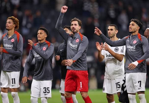 24 10 2024, Football UEFA Europa League, Eintracht Frankfurt FC Riga FS RFS, emonline, emspor, v l , Goalkeeper Kevin Trapp Eintracht Frankfurt jubilantly cheering jubilantly cheering DFL DFB REGULATIONS PROHIBIT ANY USE OF PHOTOGRAPHS AS IMAGE SEQUENCES AND OR QUASI VIDEO xdcx Copyright: HMBxMedia