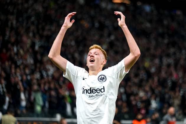 Hugo Larsson Eintracht Frankfurt, 16 celebrates the goal for 1 0, GER, Eintracht Frankfurt vs Rigas FS, Football, UEFA Europa League, Matchday 3, Season 2024 25, 24 10 2024 GER, Eintracht Frankfurt vs Rigas FS, Football, UEFA Europa League, Matchday 3, Season 2024 25, 24 10 2024 Frankfurt Copyright: xEibner-Pressefoto FlorianxWieganx EP_FWD