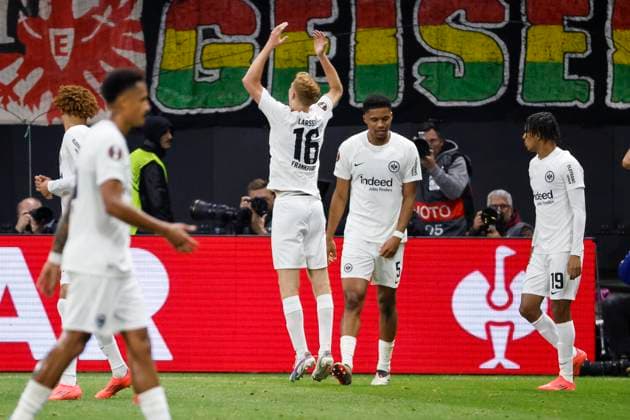 Goal celebration Eintracht Frankfurt at 1 0 by Hugo Larsson Eintracht Frankfurt, 16 , Football, UEFA Europa League, Matchday 3, 2024 2025, Eintracht Frankfurt vs Rigas Futbola Skola, 24 10 2024, Frankfurt Stadion, Frankfurt am Main, Germany Frankfurt am Main Frankfurt Stadion Hessen Germany Copyright: xGrantxHubbsx