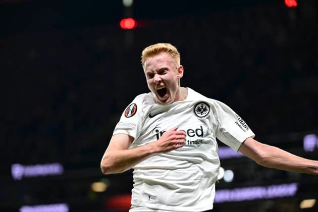 Goal celebration for 1 0 by Hugo Larsson 16 Eintracht Frankfurt , Eintracht Frankfurt vs Riga FS, Europa League, 1 Round, 24 10 2024 Frankfurt Hessen Germany Copyright: xkolbert-press MarcxNiemeyerx