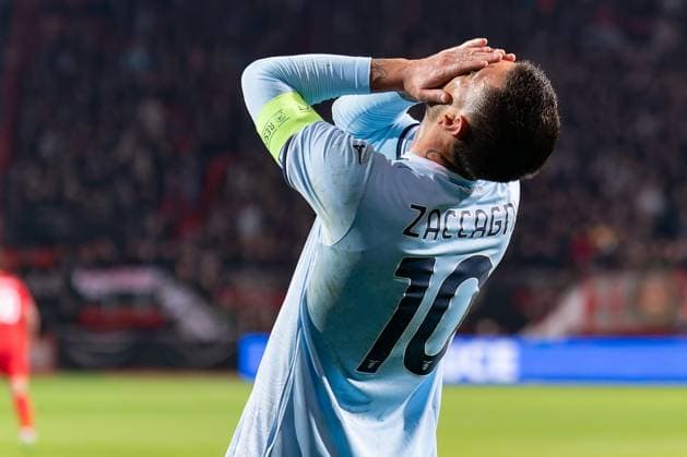 2024-10-24 FC Twente v S.S. Lazio - UEFA Europa League 2024 25 League Phase MD3 ENSCHEDE, NETHERLANDS - OCTOBER 24: Mattia Zaccagni of SS Lazio reacts during the UEFA Europa League 2024 25 League Phase MD3 match between FC Twente and S.S. Lazio at FC Twente Stadium on October 24, 2024 in Enschede, Netherlands. (Photo by Joris Verwijst BSR Agency) Enschede Netherlands Content not available for redistribution in The Netherlands directly or indirectly through any third parties. Copyright: xBSRxAgencyx