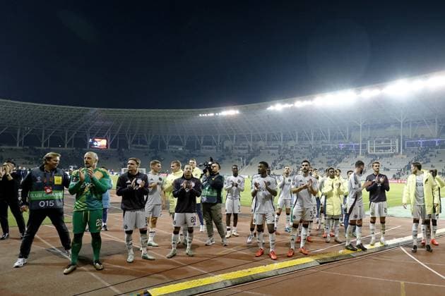 BAKOE, 24-10-2024, Tofiq Bahramov Stadium , season 2024 2025 , Europa League match between FK Qarabag and Ajax. Ajax celebrate the win after the game Qarabag - Ajax  x26553993x Copyright:
