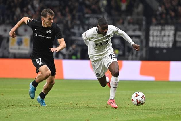 24 10 2024, xjrdrx, Football UEFA Europa League, Eintracht Frankfurt Rigas Futbola Skola emspor, v l Adam Markhiyev Rigas Futbola Skola RFS Niels Nkounkou Eintracht Frankfurt Zweikampf, action, action, battle for the ball DFL DFB REGULATIONS PROHIBIT ANY USE OF PHOTOGRAPHS as IMAGE SEQUENCES and or QUASI VIDEO Frankfurt am Main