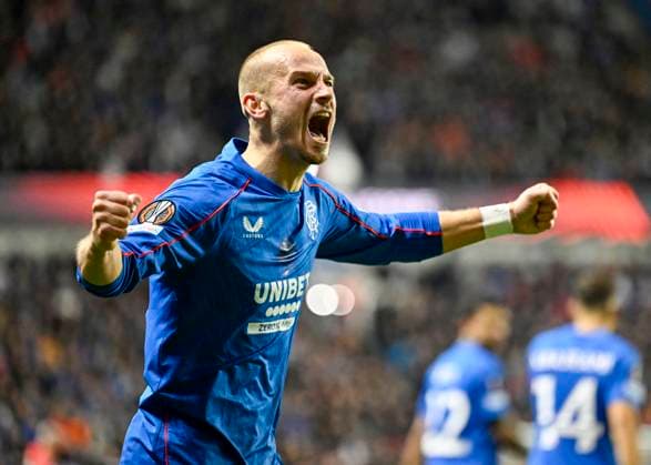 Glasgow, Scotland, 24th October 2024. Vaclav ÄaernÃ½ of Rangers scores his second and Rangers third goal during the UEFA Europa League match at Ibrox Stadium, Glasgow. Picture credit should read: Neil Hanna Sportimage EDITORIAL USE ONLY. No use with unauthorised audio, video, data, fixture lists, club league logos or live services. Online in-match use limited to 120 images, no video emulation. No use in betting, games or single club league player publications. SPI-3408-0037