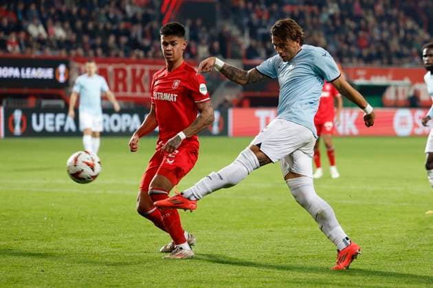 Mees Hilgers of FC Twente, Luca Pellegrini of Lazio Roma , UEFA Europa League 2024 25 League Phase MD3, FC Twente v S.S. Lazio, De Grolsch Veste, October 24, 2024, Enschede, Netherlands.