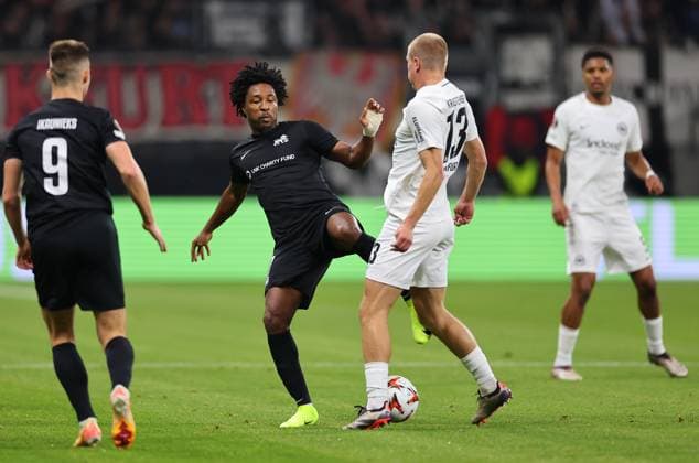 24 10 2024, Football UEFA Europa League, Eintracht Frankfurt FC Riga FS RFS, emonline, emspor, v l , Cedric Kouadio FK RFS , Rasmus Kristensen Eintracht Frankfurt DFL DFB REGULATIONS PROHIBIT ANY USE OF PHOTOGRAPHS AS IMAGE SEQUENCES AND OR QUASI VIDEO xdcx Copyright: HMBxMedia