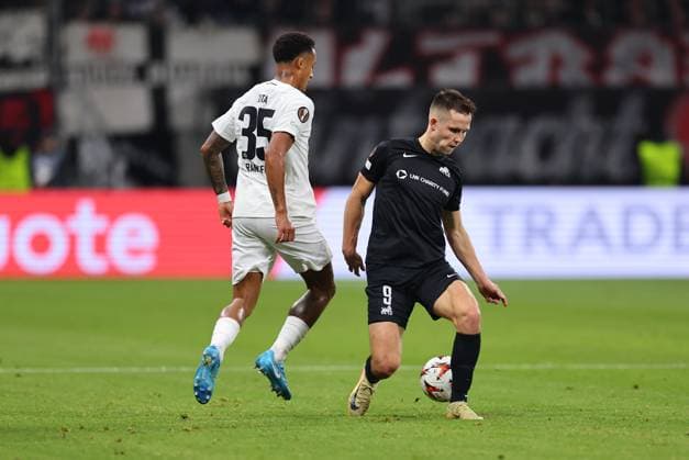 24 10 2024, Football UEFA Europa League, Eintracht Frankfurt FC Riga FS RFS, emonline, emspor, v l , Tuta Lucas Silva Melo Eintracht Frankfurt , Janus Ikaunieks FK RFS DFL DFB REGULATIONS PROHIBIT ANY USE OF PHOTOGRAPHS AS IMAGE SEQUENCES AND OR QUASI VIDEO xdcx Copyright: HMBxMedia