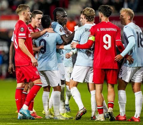ENSCHEDE - Loum Tchaouna of SS Lazio reacts during the UEFA Europa League match between FC Twente and S.S Lazio Roma at Stadion De Grolsch Veste on Oct. 24, 2024 in Enschede, Netherlands. ANP TOBIAS KLEUVER UEFA Europa League 2024 25 xVIxANPxSportx xxANPxIVx 511756963 originalFilename: 511756963.jpg