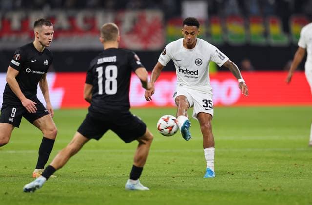 24 10 2024, Football UEFA Europa League, Eintracht Frankfurt FC Riga FS RFS, emonline, emspor, v l , Dmitrijs Zelenkovs FK RFS , Tuta Lucas Silva Melo Eintracht Frankfurt DFL DFB REGULATIONS PROHIBIT ANY USE OF PHOTOGRAPHS AS IMAGE SEQUENCES AND OR QUASI VIDEO xdcx Copyright: HMBxMedia