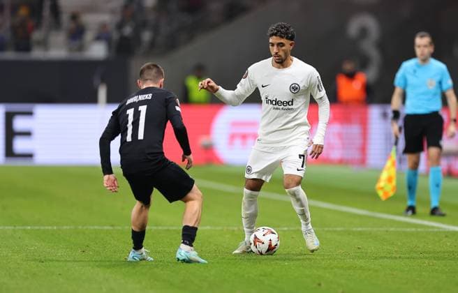 24 10 2024, Football UEFA Europa League, Eintracht Frankfurt FC Riga FS RFS, emonline, emspor, v l , Roberts Savalnieks FK RFS , Omar Marmoush Eintracht Frankfurt DFL DFB REGULATIONS PROHIBIT ANY USE OF PHOTOGRAPHS AS IMAGE SEQUENCES AND OR QUASI VIDEO xdcx Copyright: HMBxMedia