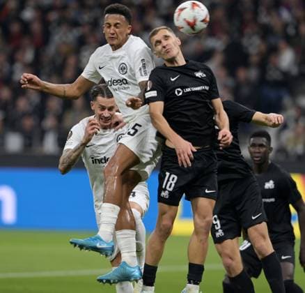 Tuta li vs Dmitrijs Zelenkovs photographed at the soccer Europa League match Eintracht Frankfurt vs Rigas AS on 24 10 2024 in Frankfurt DFL DFB REGULATIONS PROHIBIT ANY USE OF PHOTOGRAPHS as IMAGE SEQUENCES and or QUASI VIDEO