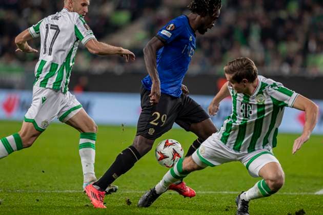 Ferencvarosi TC v OGC Nice - UEFA Europa League 2024 25 League Phase MD3 Evann Guessand of OGC Nice plays during the UEFA Europa League match at Groupama Arena in Budapest, Hungary, on October 24, 2024. Budapest Hungary  Copyright: xRobertxSzaniszlox originalFilename:szaniszlo-notitle241024_nppuF.jpg