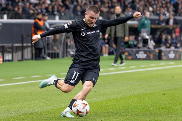 UEFA Europa League Eintracht Frankfurt FC Riga FS, 24 10 2024 Roberts Sava nieks Rigas FS 11 on a cross, Eintracht Frankfurt FC Riga FS, Frankfurt, Deutsche Bank Park, 24 10 2024 Copyright: xBEAUTIFULxSPORTS Gawlikx