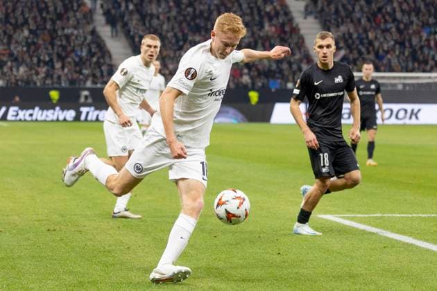 UEFA Europa League Eintracht Frankfurt FC Riga FS, 24 10 2024 Hugo Larsson Eintracht Frankfurt 16 on a cross, Eintracht Frankfurt FC Riga FS, Frankfurt, Deutsche Bank Park, 24 10 2024 Copyright: xBEAUTIFULxSPORTS Gawlikx