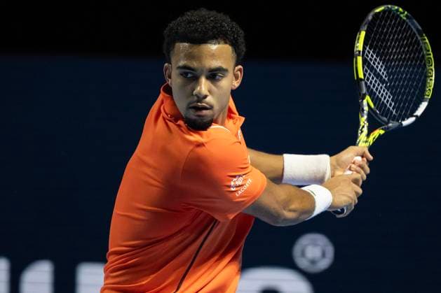 25th October 2024; St. Jakobshalle, Basel, Switzerland; ATP, Tennis Herren 500 Swiss Indoors Basel Tennis, Day 5; Arthur Fils (FRA) in action against Stefanos Tsitsipas (GRE) in the quarter finals  ActionPlus12707144 DavidxEmm
