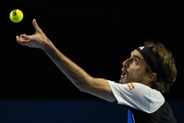 25th October 2024; St. Jakobshalle, Basel, Switzerland; ATP, Tennis Herren 500 Swiss Indoors Basel Tennis, Day 5; Stefanos Tsitsipas (GRE) in action against Arthur Fils (FRA) in the quarter finals  ActionPlus12707147 DavidxEmm