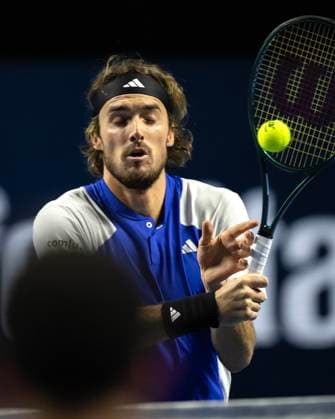 25th October 2024; St. Jakobshalle, Basel, Switzerland; ATP, Tennis Herren 500 Swiss Indoors Basel Tennis, Day 5; Stefanos Tsitsipas (GRE) in action against Arthur Fils (FRA) in the quarter finals  ActionPlus12707148 DavidxEmm