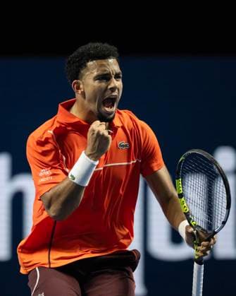 25th October 2024; St. Jakobshalle, Basel, Switzerland; ATP, Tennis Herren 500 Swiss Indoors Basel Tennis, Day 5; Arthur Fils (FRA) in action against Stefanos Tsitsipas (GRE) in the quarter finals  ActionPlus12707157 DavidxEmm