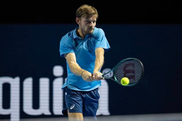 25th October 2024; St. Jakobshalle, Basel, Switzerland; ATP, Tennis Herren 500 Swiss Indoors Basel Tennis, Day 5; David Goffin (BEL) in action against Holger Rune (DEN) in the quarter finals  ActionPlus12707557 DavidxEmm