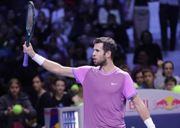 TENNIS - ATP, Tennis Herren Erste Bank Open VIENNA,AUSTRIA,25.OCT.24 - TENNIS - ATP World Tour, Erste Bank Open. Image shows the rejoicing of Karen Khachanov (RUS).  GEPAxpictures xWalterxLuger