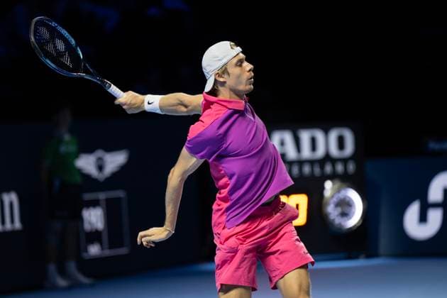 25th October 2024; St. Jakobshalle, Basel, Switzerland; ATP, Tennis Herren 500 Swiss Indoors Basel Tennis, Day 5; Denis Shapavalov (CAN) in action against Giovanni Mpetshi Perricard (FRA) in the quarter finals  ActionPlus12707719 DavidxEmm