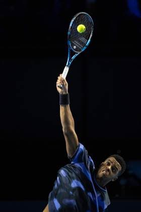 25th October 2024; St. Jakobshalle, Basel, Switzerland; ATP, Tennis Herren 500 Swiss Indoors Basel Tennis, Day 5; Giovanni Mpetshi Perricard (FRA) in action against Denis Shapavalov (CAN) in the quarter finals  ActionPlus12707729 DavidxEmm