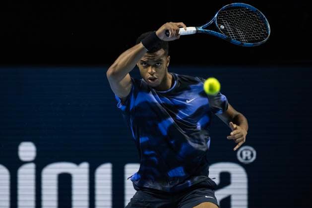 25th October 2024; St. Jakobshalle, Basel, Switzerland; ATP, Tennis Herren 500 Swiss Indoors Basel Tennis, Day 5; Giovanni Mpetshi Perricard (FRA) in action against Denis Shapavalov (CAN) in the quarter finals  ActionPlus12707730 DavidxEmm