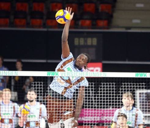 Magloire MAYAULA NZEZA Herrsching , He Volleyballl, Bundesliga 2024 25 WWK Volleys Herrsching vs Energiequelle Netzhoppers Koenigs Wusterhausen, Munich, BMW Park, 25 10 24 Copyright: WolfgangxFehrmann