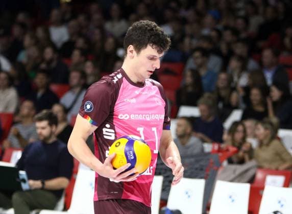 Theo TIMMERMANN KWh , He Volleyballl, Bundesliga 2024 25 WWK Volleys Herrsching vs Energiequelle Netzhoppers Koenigs Wusterhausen, Munich, BMW Park, 25 10 24 Copyright: WolfgangxFehrmann