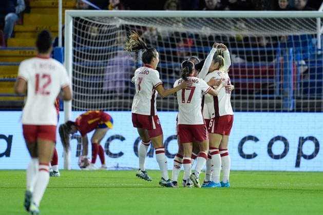 October 25, 2024, Badajoz, Almendralejo, SPAIN: Marie Yasmine Alidou of Canada celebrates a goal during the International Friendly, Länderspiel, Nationalmannschaft match played between Spain and Canada at Francisco de la Hera stadium on October 25, 2024, in Badajoz, Spain. Badajoz SPAIN - ZUMAa181 20241025_zaa_a181_264 Copyright: xJoaquinxCorcherox