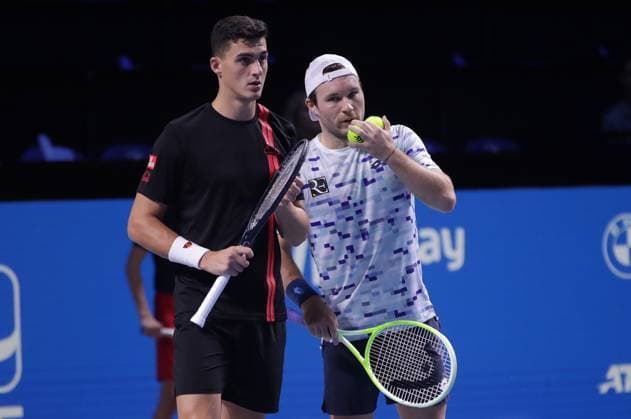 TENNIS - ATP, Tennis Herren Erste Bank Open VIENNA,AUSTRIA,26.OCT.24 - TENNIS - ATP World Tour, Erste Bank Open. Image shows Alexander Erler and Lucas Miedler (AUT).  GEPAxpictures xWalterxLuger