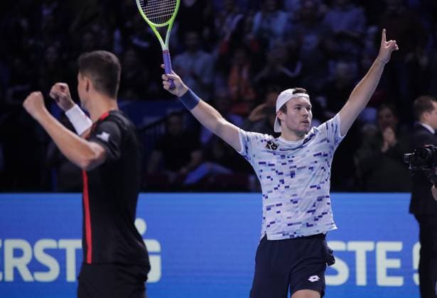 TENNIS - ATP, Tennis Herren Erste Bank Open VIENNA,AUSTRIA,26.OCT.24 - TENNIS - ATP World Tour, Erste Bank Open. Image shows the rejoicing of Alexander Erler and Lucas Miedler (AUT).  GEPAxpictures xWalterxLuger