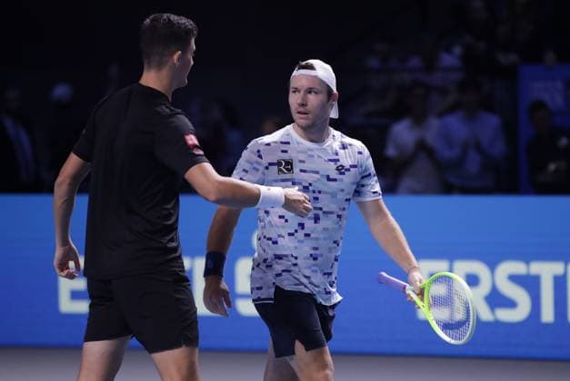 TENNIS - ATP, Tennis Herren Erste Bank Open VIENNA,AUSTRIA,26.OCT.24 - TENNIS - ATP World Tour, Erste Bank Open. Image shows the rejoicing of Alexander Erler and Lucas Miedler (AUT).  GEPAxpictures xWalterxLuger