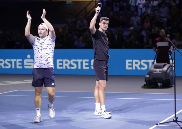 TENNIS - ATP, Tennis Herren Erste Bank Open VIENNA,AUSTRIA,26.OCT.24 - TENNIS - ATP World Tour, Erste Bank Open. Image shows Lucas Miedler and Alexander Erler (AUT).  GEPAxpictures xWalterxLuger