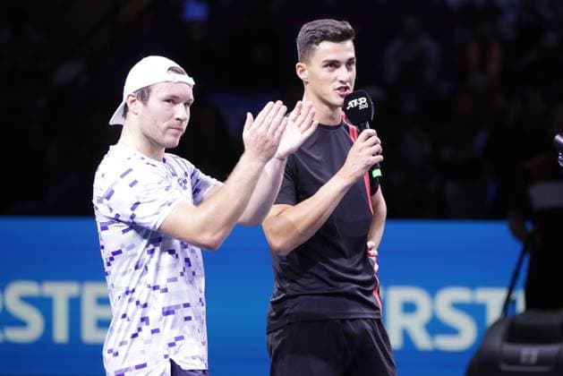TENNIS - ATP, Tennis Herren Erste Bank Open VIENNA,AUSTRIA,26.OCT.24 - TENNIS - ATP World Tour, Erste Bank Open. Image shows Lucas Miedler and Alexander Erler (AUT). Keywords: interview.  GEPAxpictures xWalterxLuger