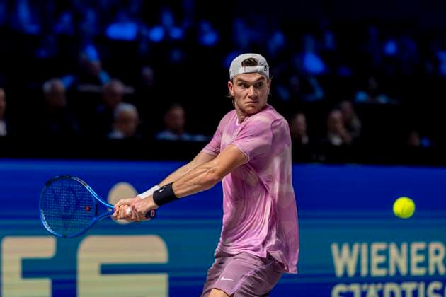 JACK DRAPER GBR in picture in match against LORENZO MUSETTI ITA at the ATP World Tour, Erste Bank Open at the Wiener Stadthalle Vienna