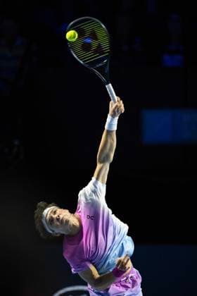 26th October 2024; St. Jakobshalle, Basel, Switzerland; ATP, Tennis Herren 500 Swiss Indoors Basel Tennis, Day 6; Ben Shelton (USA) in action against Arthur Fils (FRA) in the semi finals  ActionPlus12708227 DavidxEmm